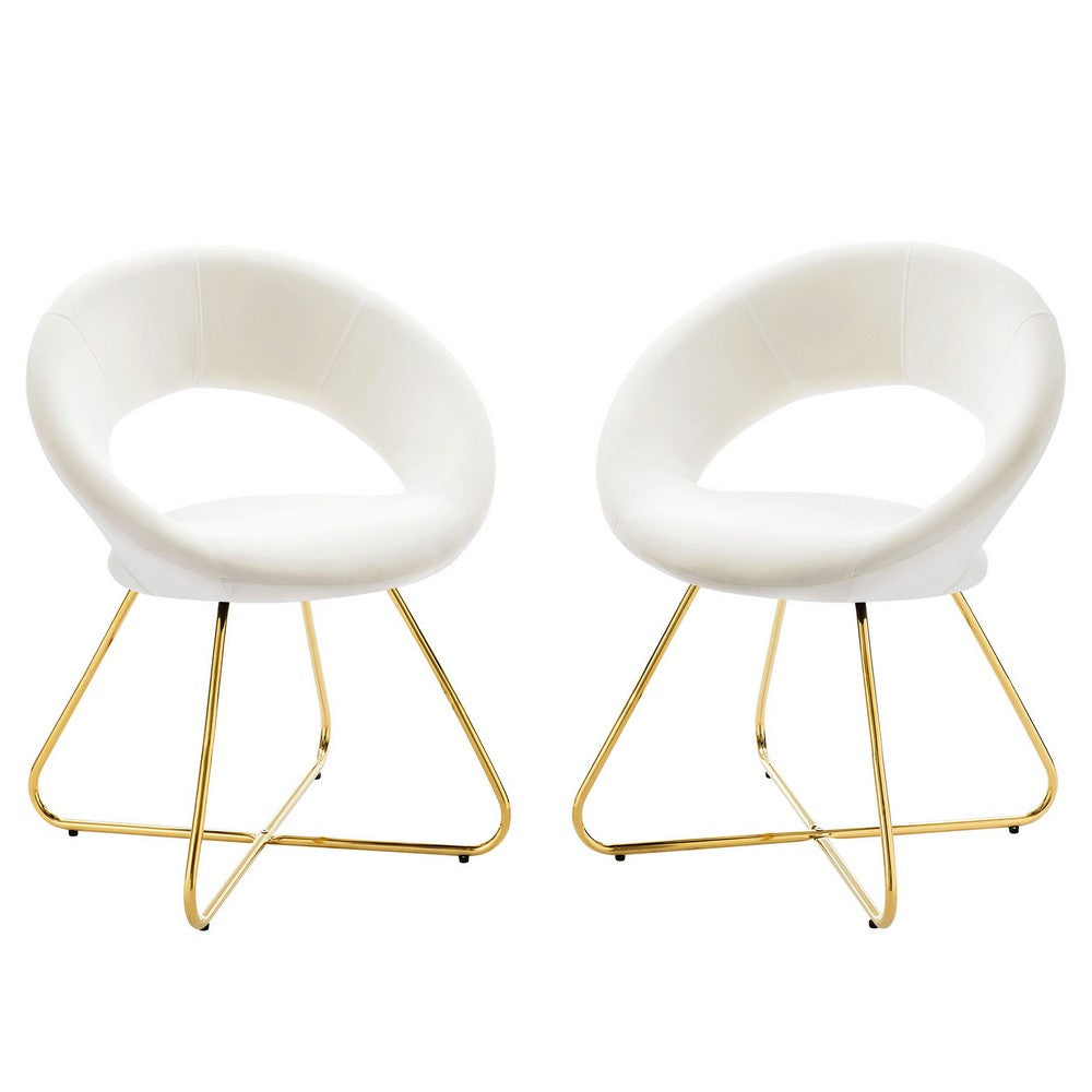 Nouvelle Performance Velvet Dining Chair Set of 2 by Modway| White
