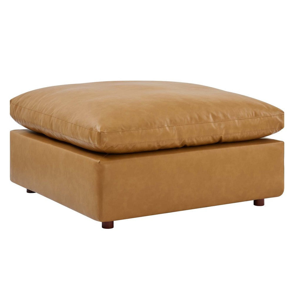 Modway Modular Sofa Commix Down Filled Overstuffed Vegan Leather Ottoman, Tan