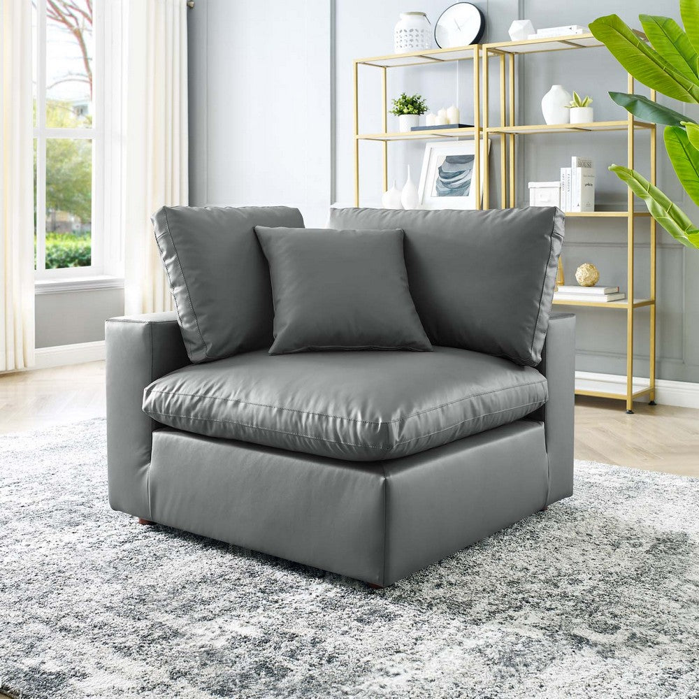 Commix Down Filled Overstuffed Vegan Leather Corner Chair by Modway| Gray