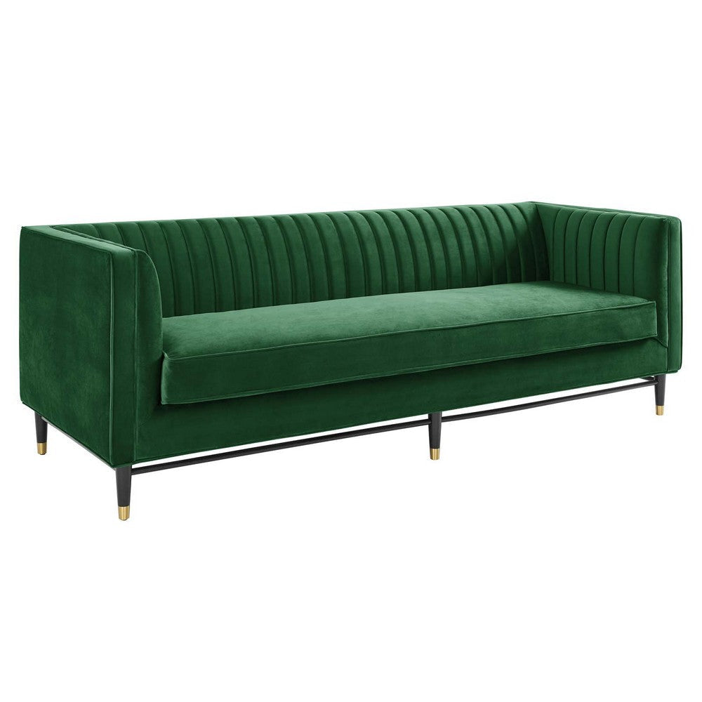 Modway Devote Channel Tufted Performance Velvet, Sofa, Emerald