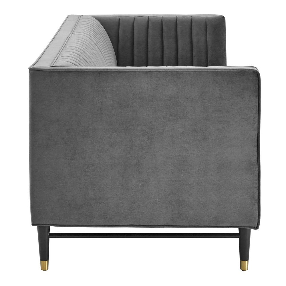 Modway Devote Channel Tufted Performance Velvet Sofa Grey MDY-EEI-4720-GRY