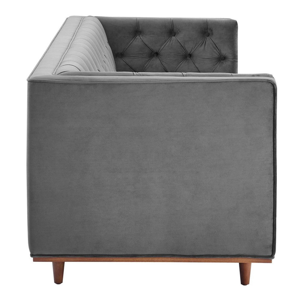 Elation Tufted Performance Velvet Sofa by Modway| Gray