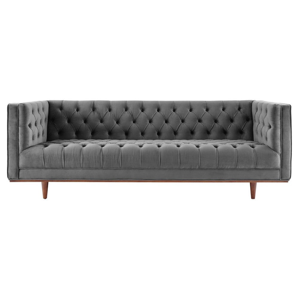 Elation Tufted Performance Velvet Sofa by Modway| Gray