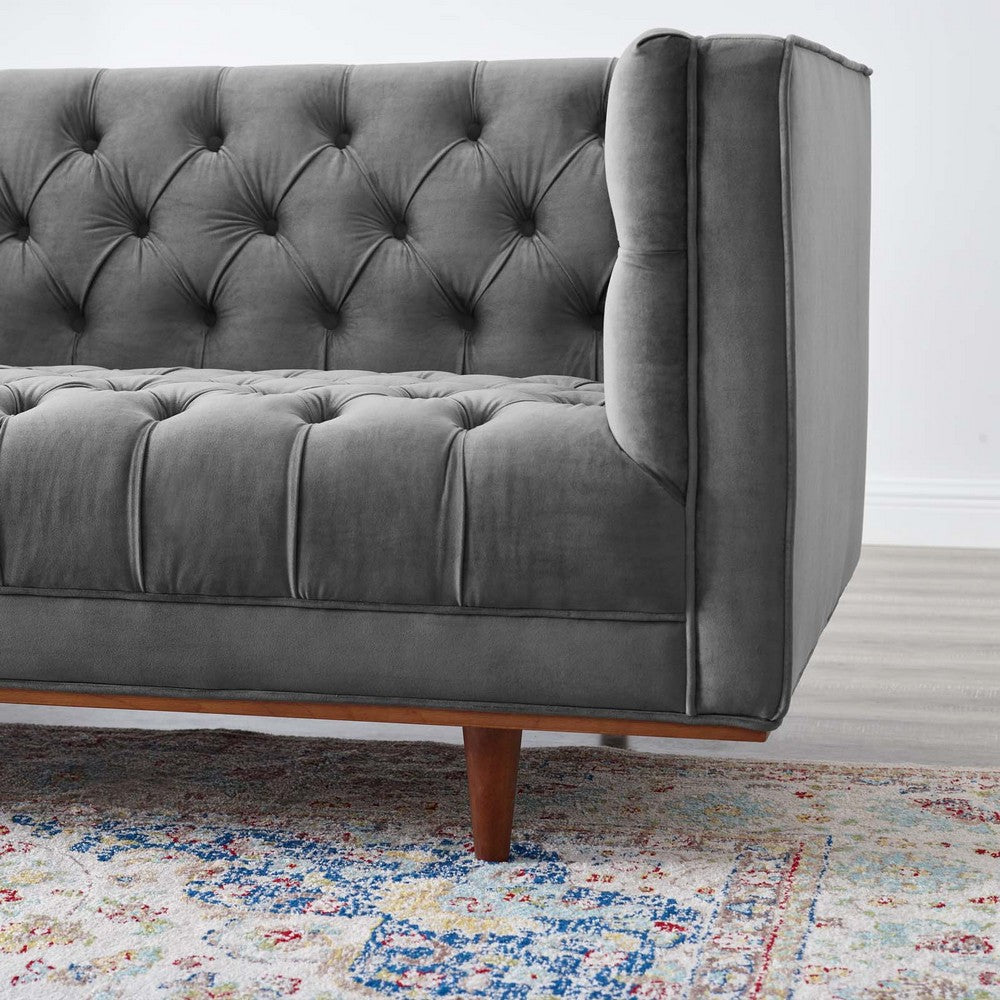 Elation Tufted Performance Velvet Sofa by Modway| Gray