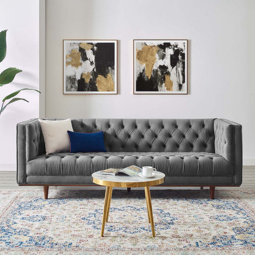 Elation Tufted Performance Velvet Sofa by Modway| Gray