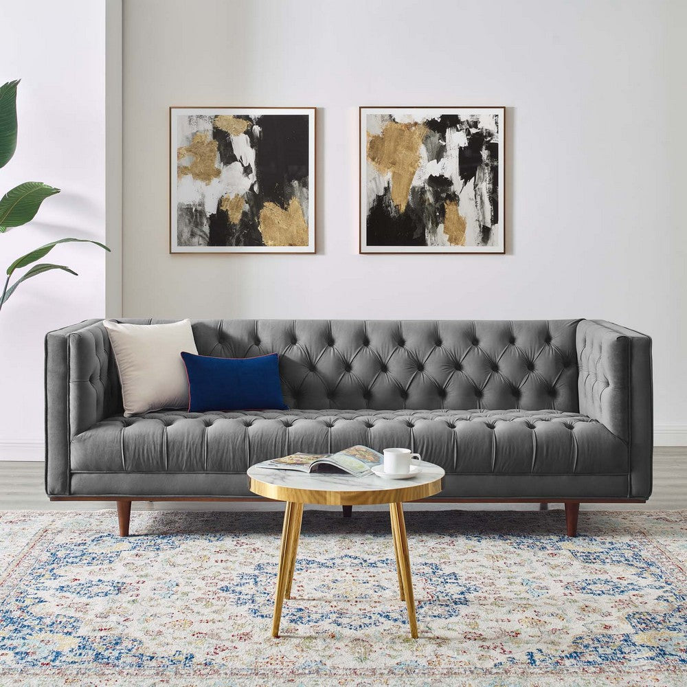 Elation Tufted Performance Velvet Sofa by Modway| Gray