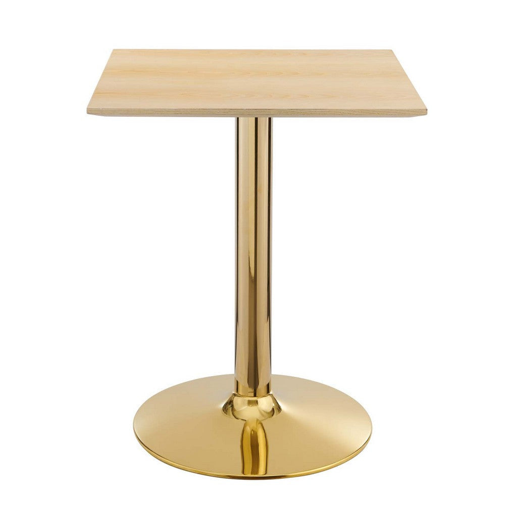 Modway Verne Square Wood Grain 24" Dining Table in Gold Natural