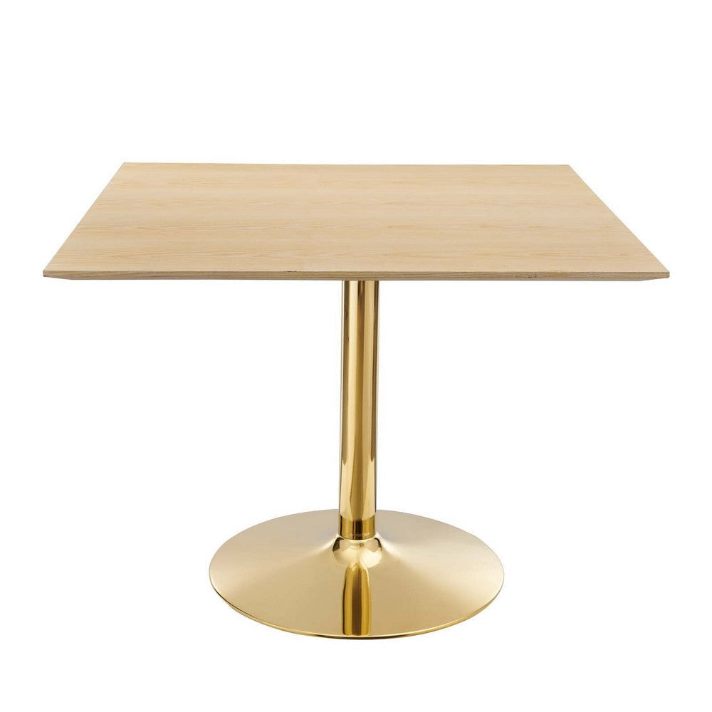 Modway Verne Square Wood Grain 40" Dining Table in Gold Natural