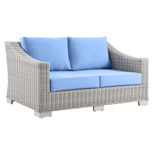 Modway EEI-4841-LGR-LBU Conway Outdoor Patio Wicker Rattan Loveseat, Light Gray Light Blue