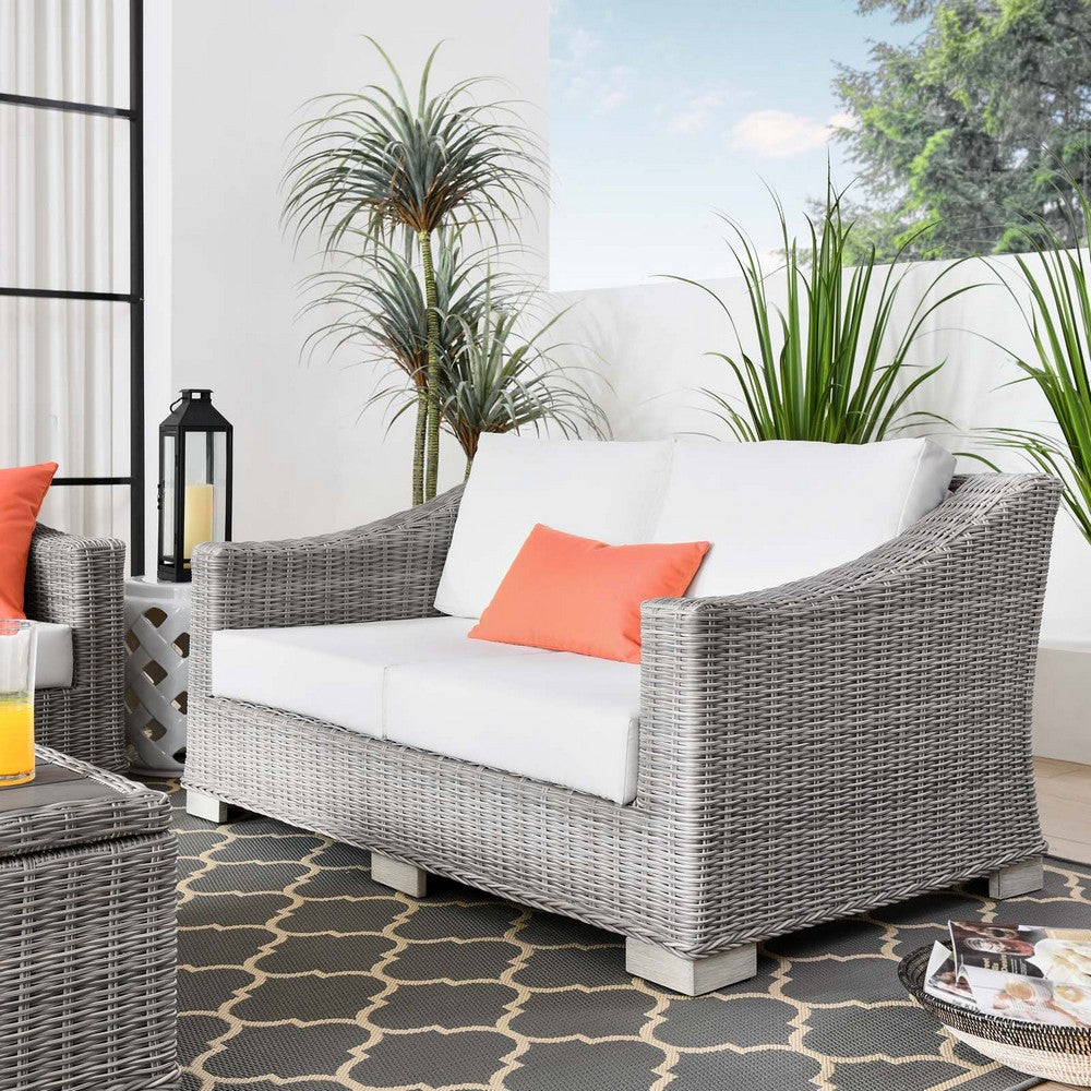 Conway Outdoor Patio Wicker Rattan Loveseat by Modway| White