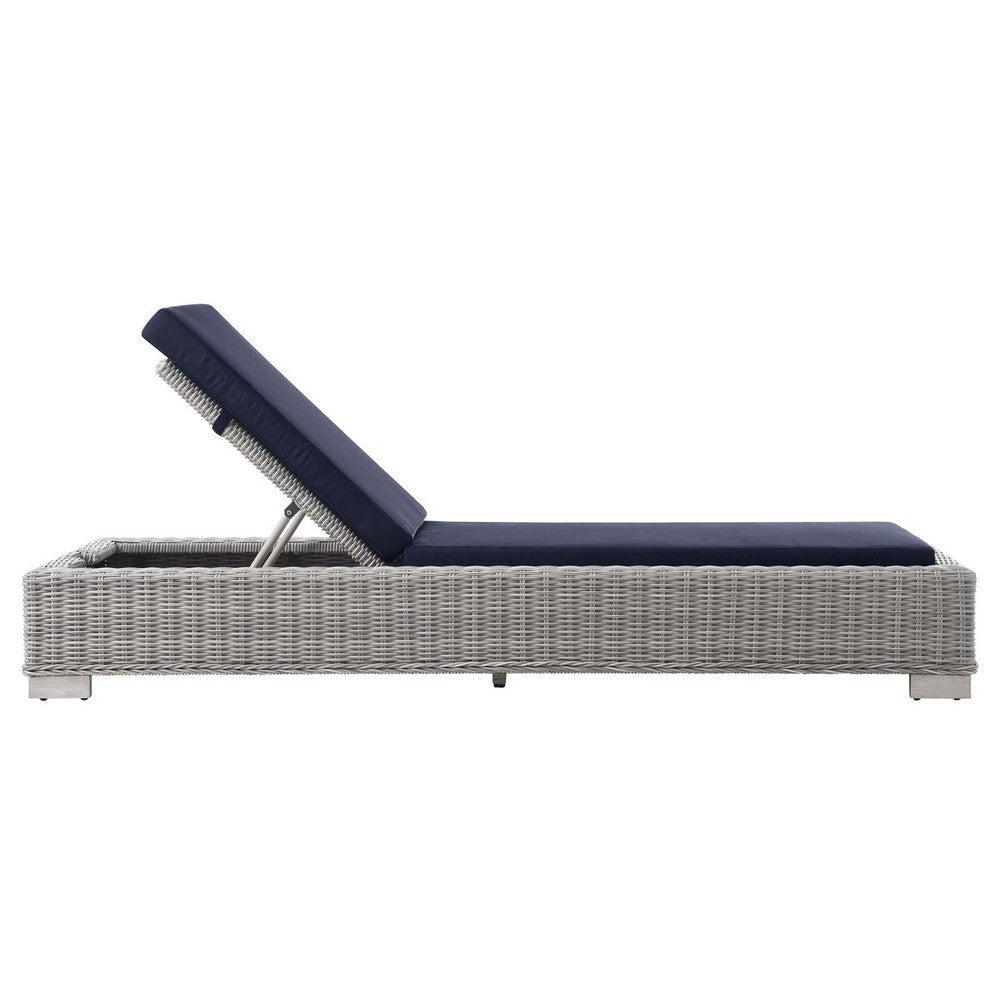 Modway Conway Outdoor Patio Wicker Rattan Chaise Lounge Light Gray Navy MDY-EEI-4843-LGR-NAV