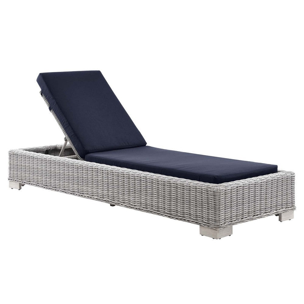 Modway Conway Outdoor Patio Wicker Rattan, Chaise Lounge, Light Gray Navy