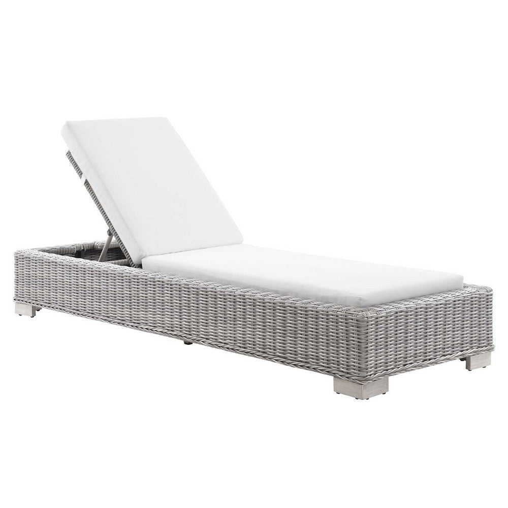 Modway Conway Outdoor Patio Wicker Rattan, Chaise Lounge, Light Gray White