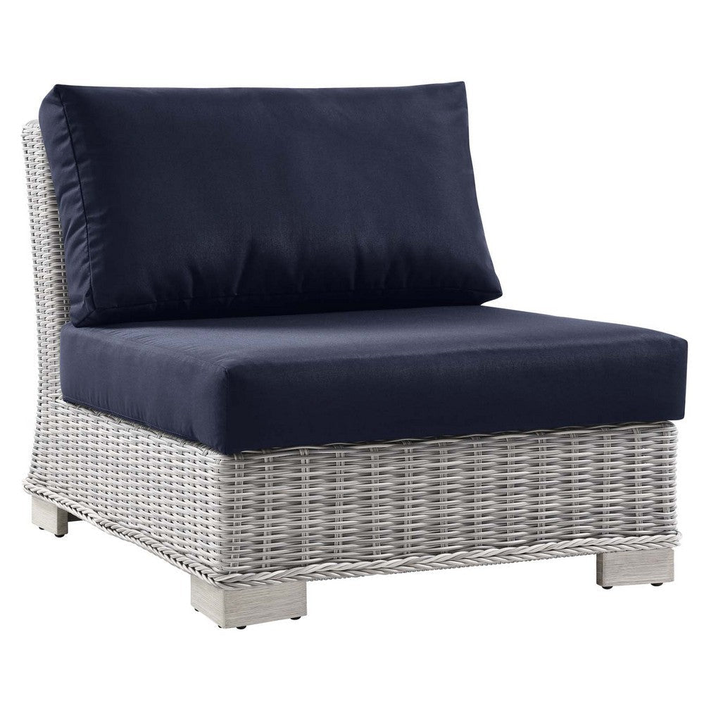 Modway Conway Outdoor Patio Wicker Rattan, Armless Chair, Light Gray Navy