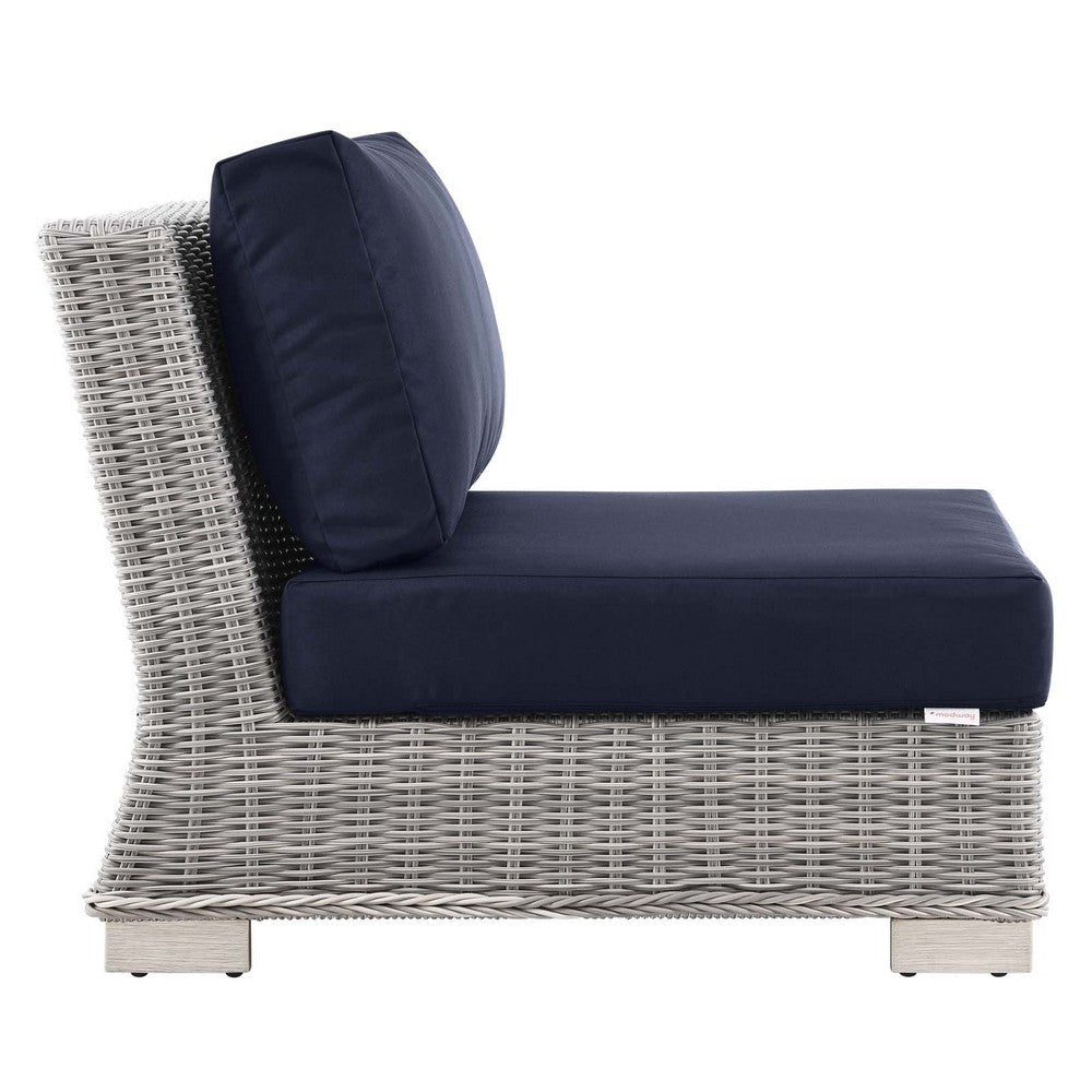 Modway Conway Outdoor Patio Wicker Rattan Armless Chair Light Gray Navy MDY-EEI-4847-LGR-NAV