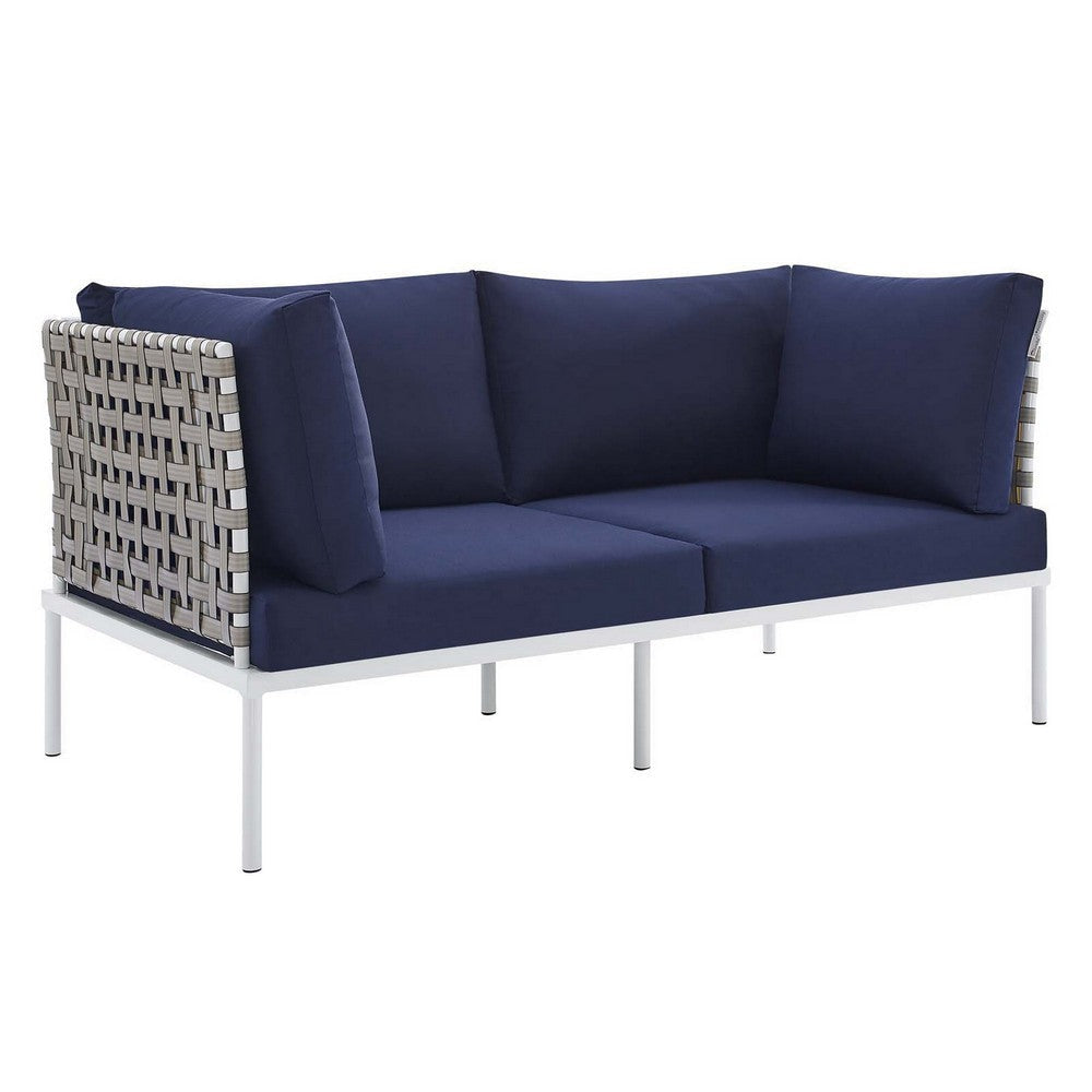 Modway EEI-4962-TAN-NAV Harmony Outdoor Patio Aluminum Loveseat, Tan Navy