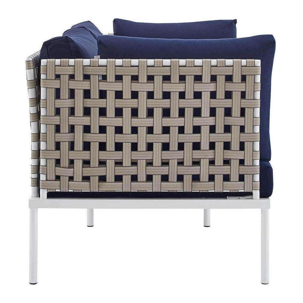 Modway EEI-4962-TAN-NAV Harmony Outdoor Patio Aluminum Loveseat Tan Navy MDY-EEI-4962-TAN-NAV