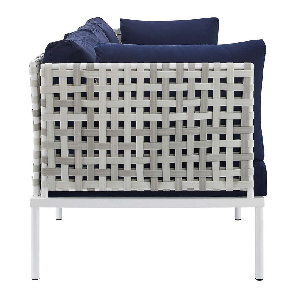 Modway EEI-4965-TAU-NAV Harmony Sunbrella Basket Weave Taupe Navy Outdoor Patio Aluminum Sofa MDY-EEI-4965-TAU-NAV