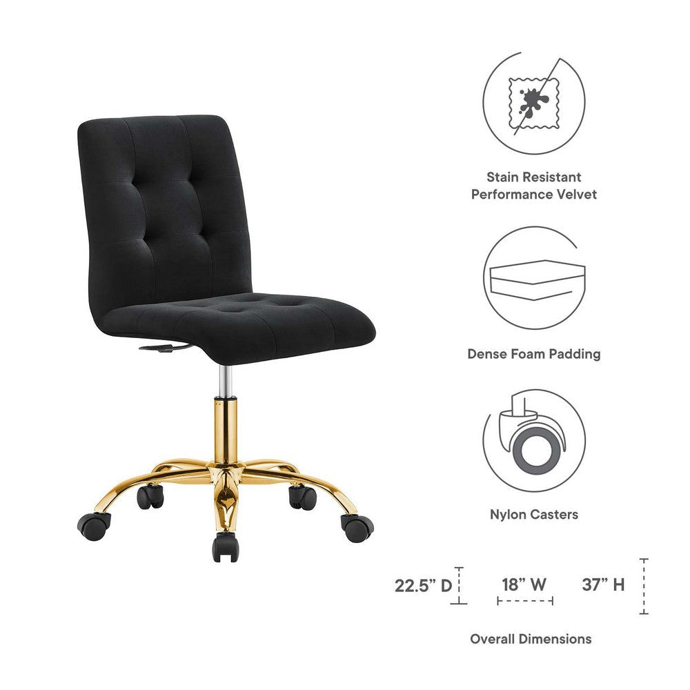 Modway Prim Armless Performance Velvet Office Chair MDY-EEI-4973-GLD-BLK