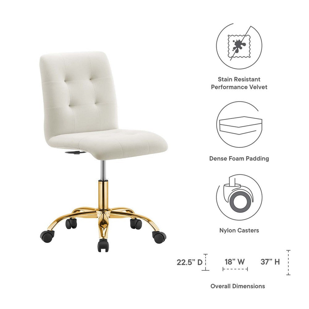 Modway Prim Armless Performance Velvet Office Chair MDY-EEI-4973-GLD-BLK
