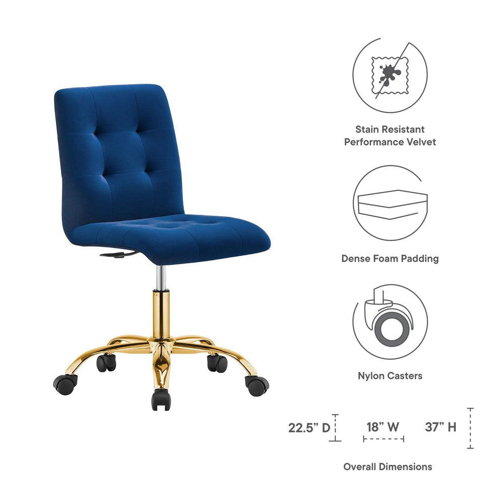 Modway Prim Armless Performance Velvet Office Chair MDY-EEI-4973-GLD-BLK