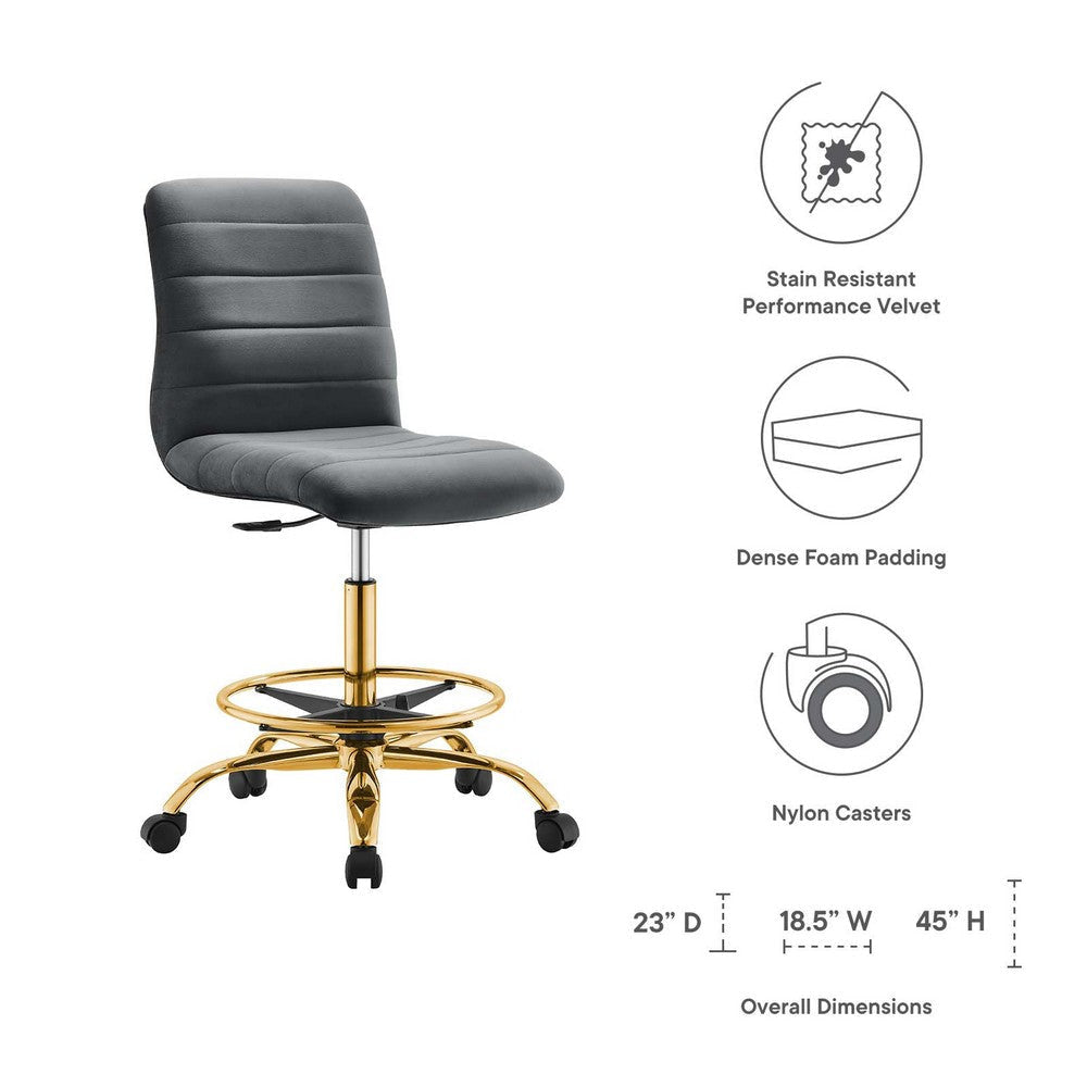 Modway Ripple Armless Performance Velvet Drafting Chair MDY-EEI-4976-GLD-GRY