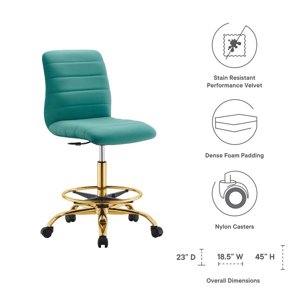 Modway Ripple Armless Performance Velvet Drafting Chair MDY-EEI-4976-GLD-GRY