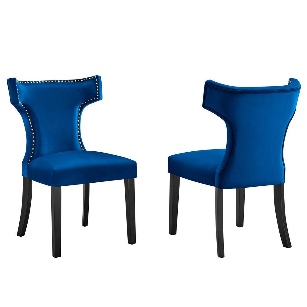 Modway Curve Performance Velvet Set of 2 Dining Chair, Navy