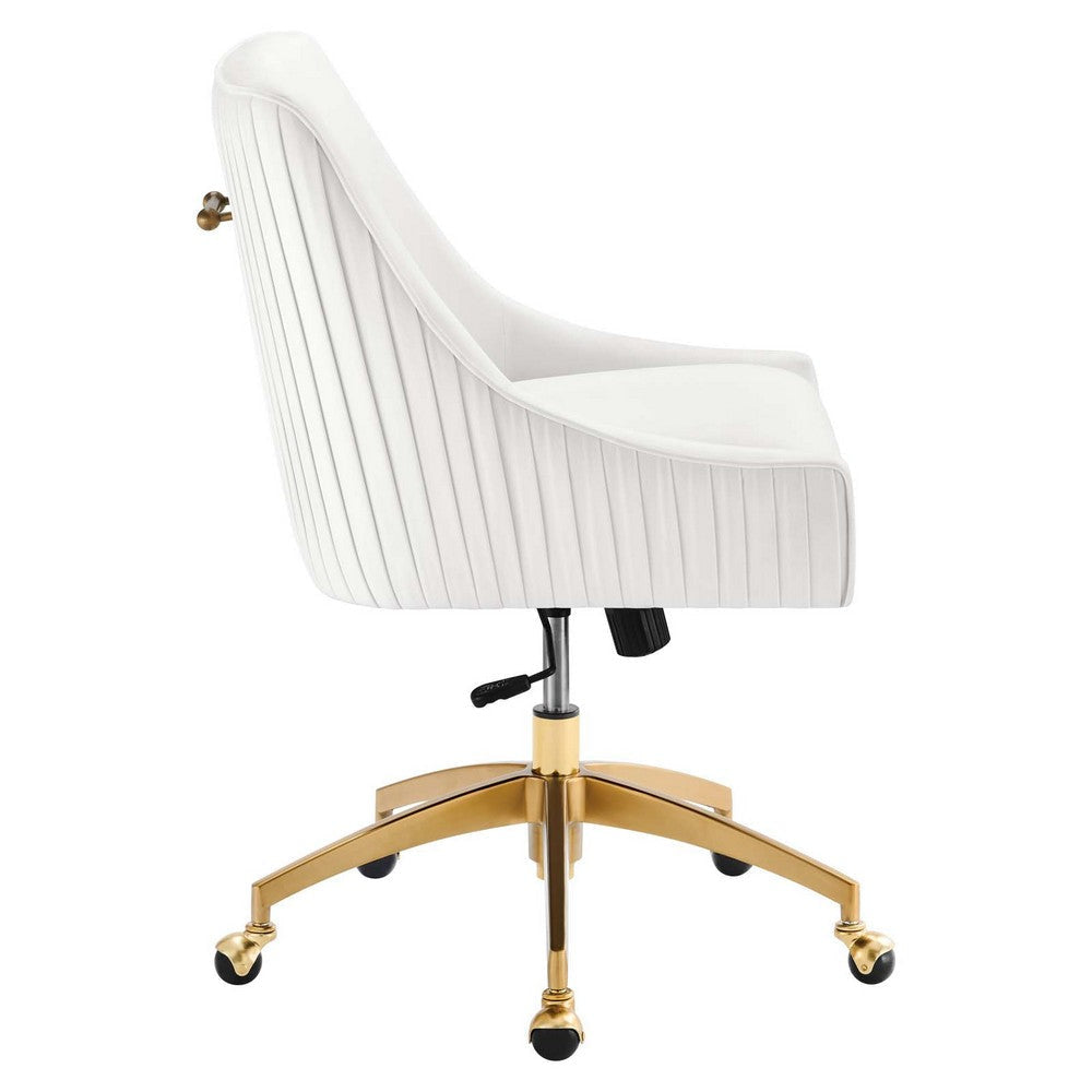 Modway Discern Performance Velvet Pleated Back Swivel Office Chair in White MDY-EEI-5080-WHI