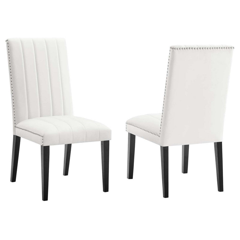 Modway Catalyst Channel Tufted Performance Velvet Parsons Dining Side Chairs in White-Set of 2