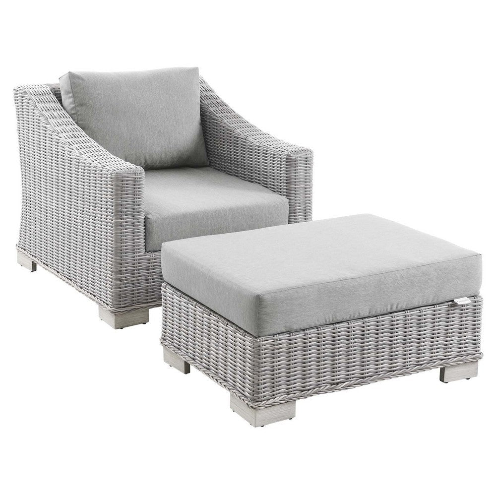 Modway EEI-5090-GRY Conway Outdoor Patio Wicker Rattan 2-Piece Armchair and Ottoman Set, Light Gray Gray