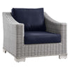 Modway Conway Outdoor Patio Wicker Rattan 2-Piece Armchair and Ottoman Set Light Gray Navy MDY-EEI-5090-NAV