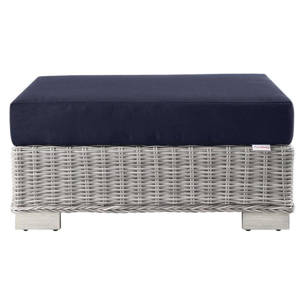 Modway Conway Outdoor Patio Wicker Rattan 2-Piece Armchair and Ottoman Set Light Gray Navy MDY-EEI-5090-NAV