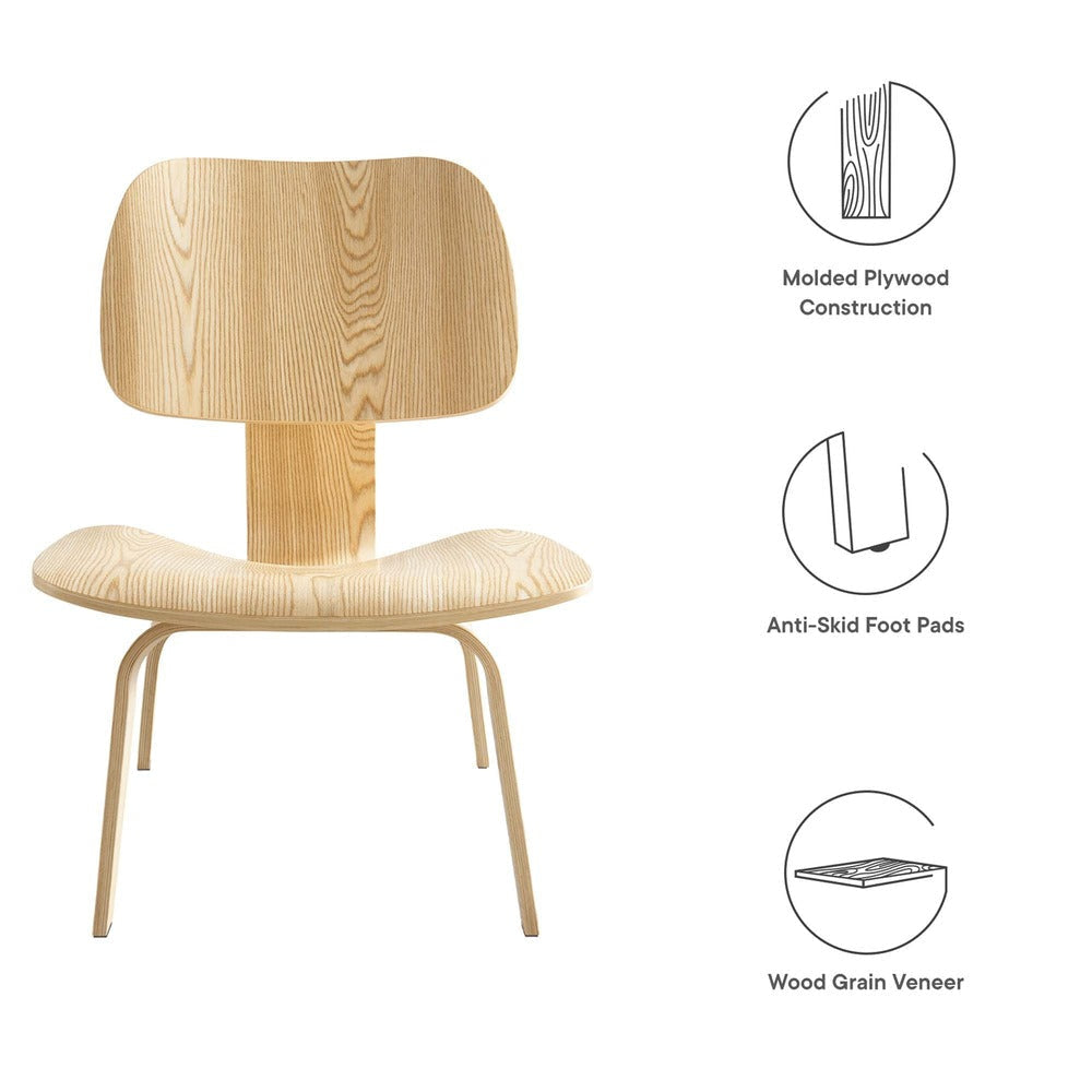 Modway Modern Molded Plywood Lounge Accent Chair,Engineered Wood in Natural