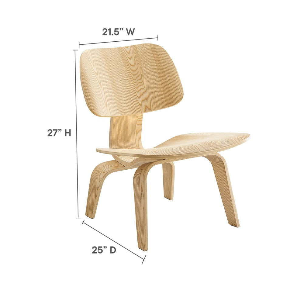 Modway Modern Molded Plywood Lounge Accent Chair,Engineered Wood in Natural