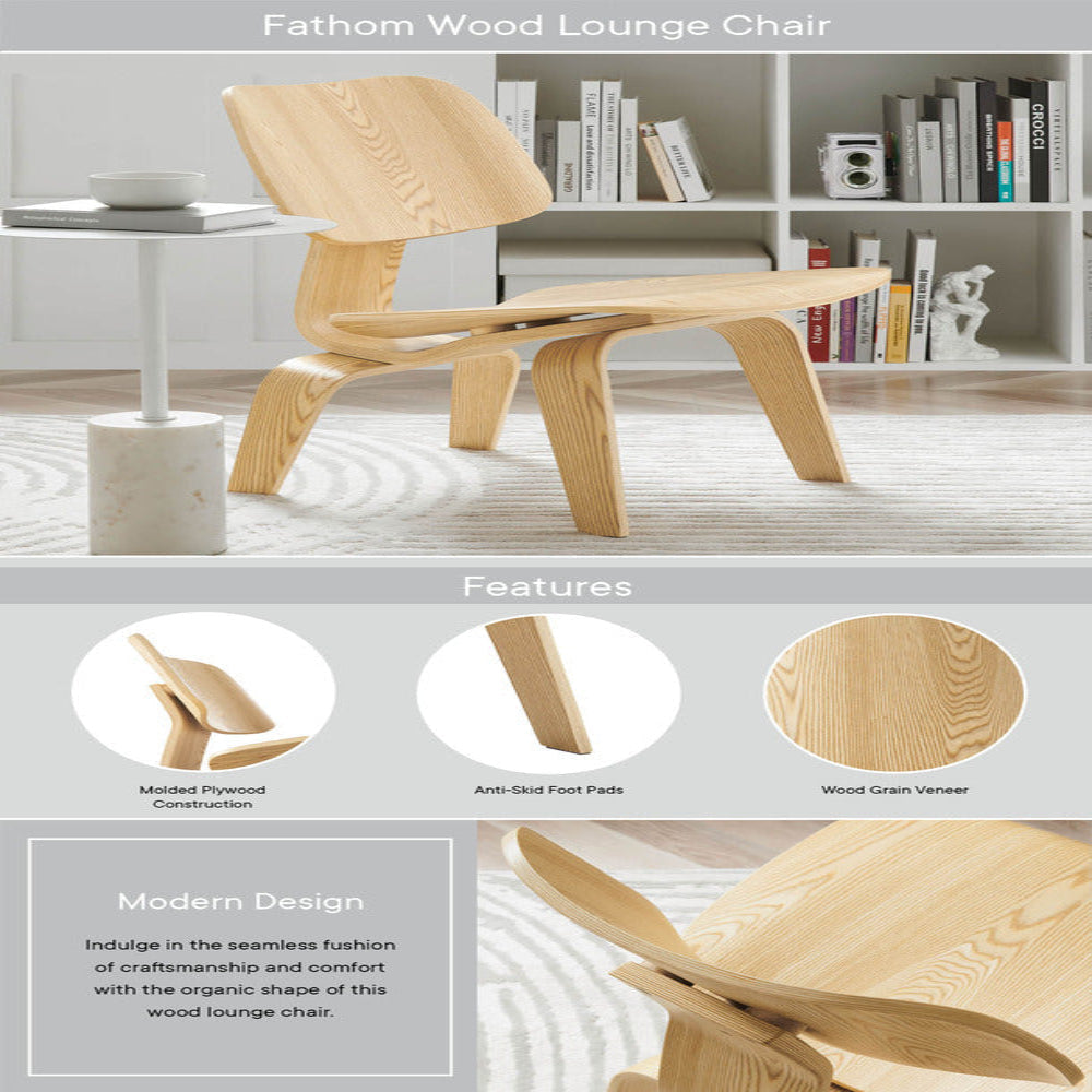 Modway Modern Molded Plywood Lounge Accent Chair,Engineered Wood in Natural
