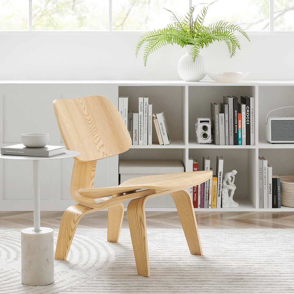Modway Modern Molded Plywood Lounge Accent Chair,Engineered Wood in Natural