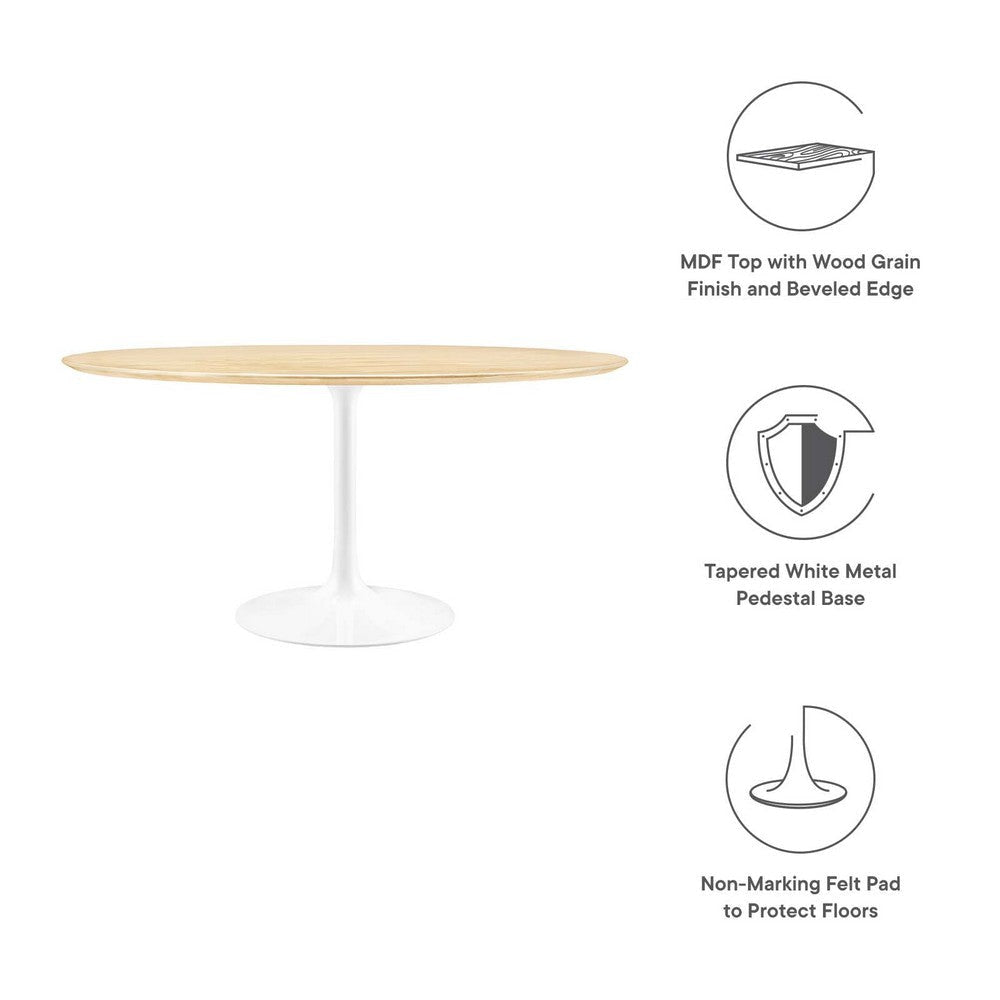 Modway Lippa 60’’ Round Wood Grain Dining Table MDY-EEI-5176-WHI-NAT