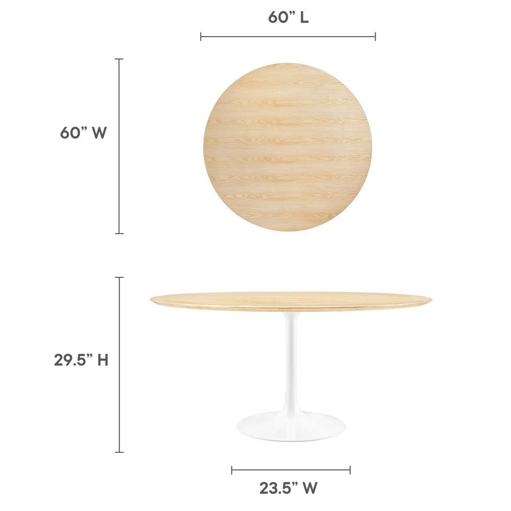 Modway Lippa 60’’ Round Wood Grain Dining Table MDY-EEI-5176-WHI-NAT