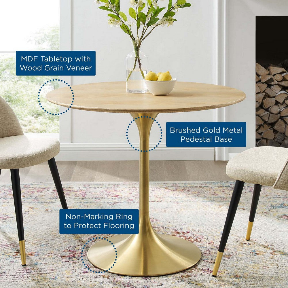 Modway Lippa Dining Table 36’’ Gold Natural MDY-EEI-5215-GLD-NAT