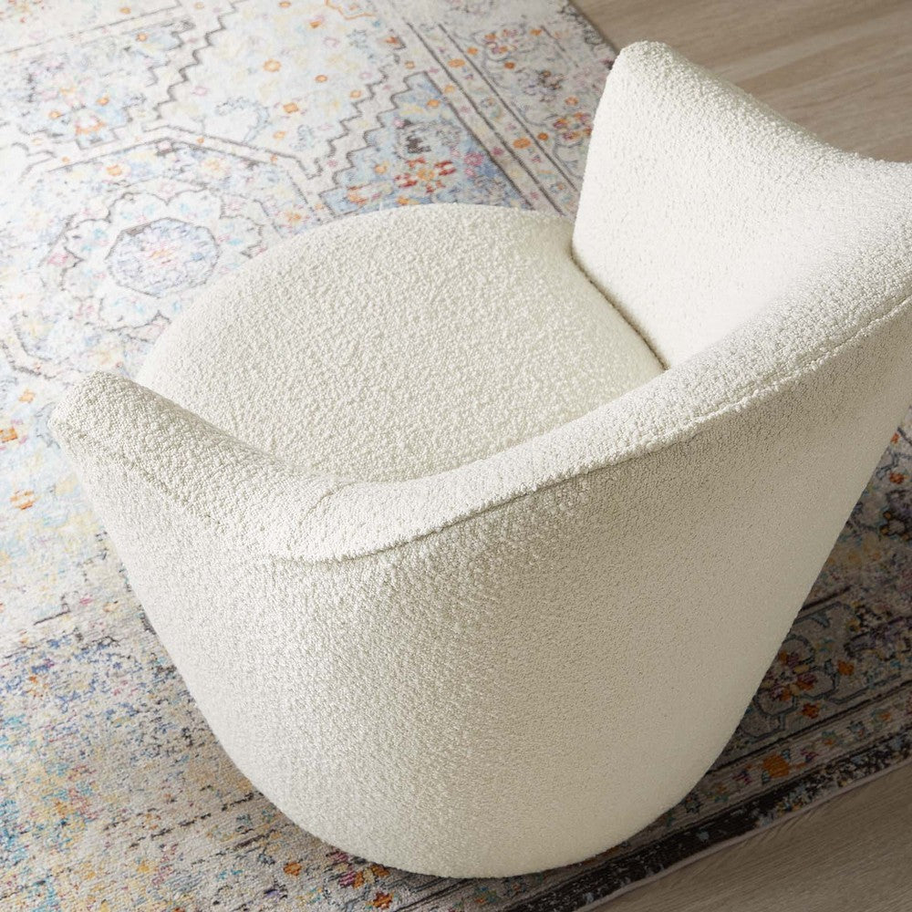 Nora Boucle Upholstered Swivel Chair  - No Shipping Charges