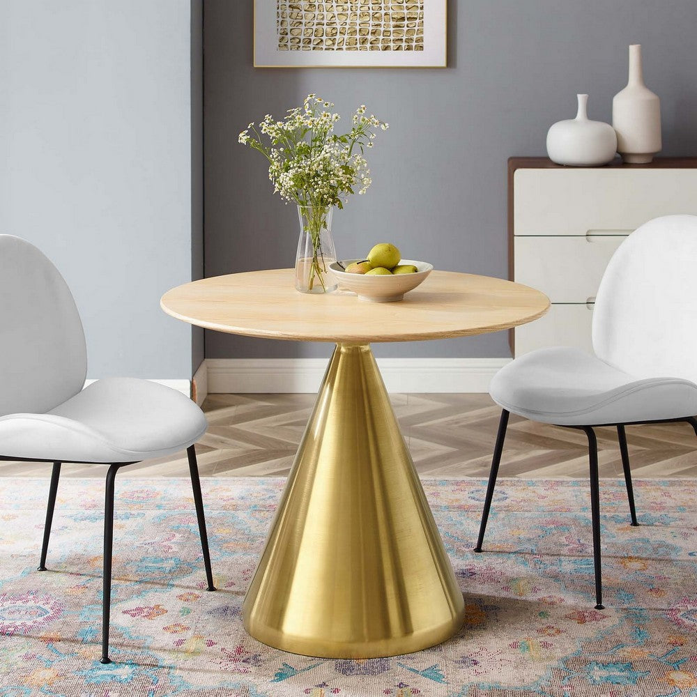 Modway Tupelo Round Wood Grain 36’’ Dining Table 36 Inch Gold Natural MDY-EEI-5327-GLD-NAT