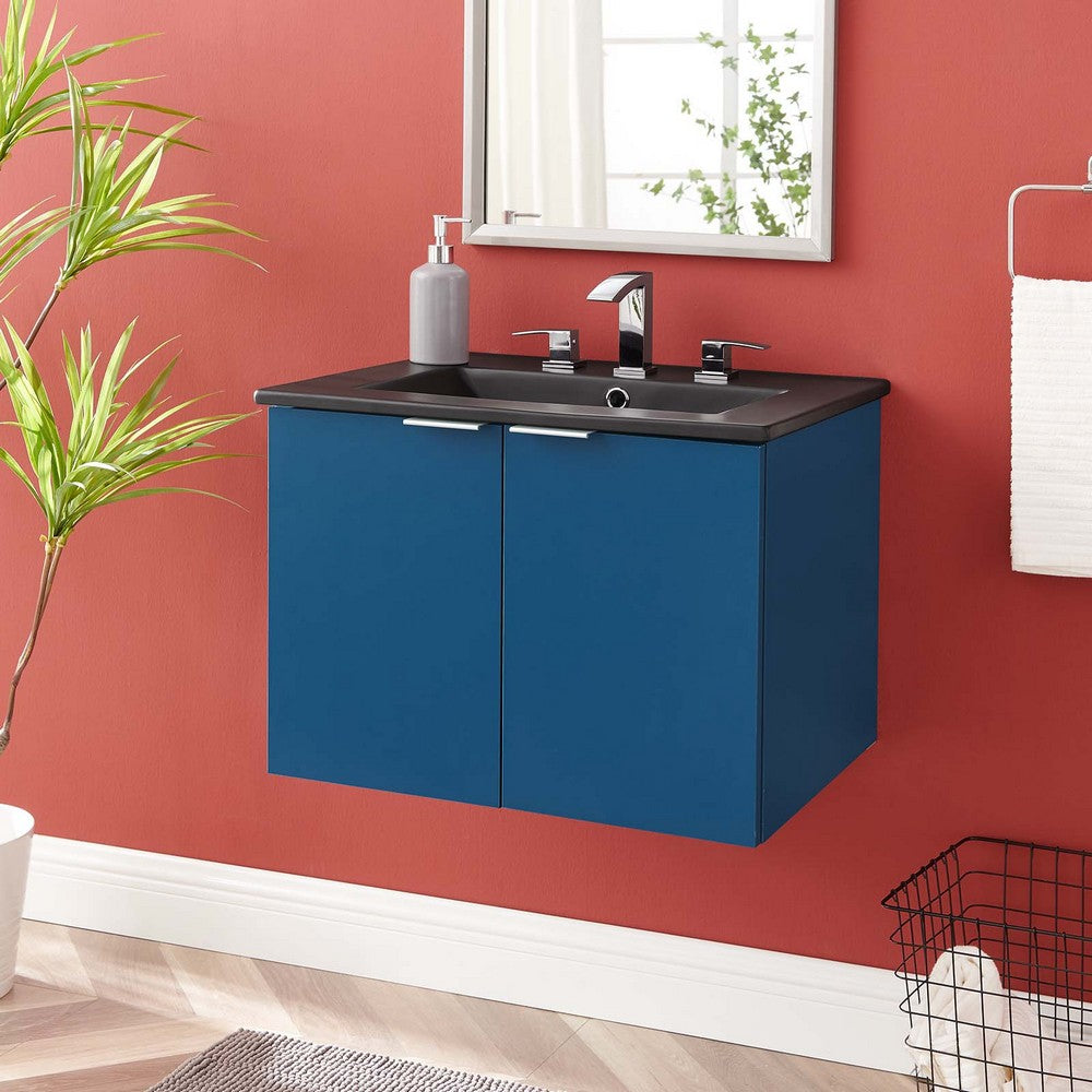 Maybelle 24" Wall-Mount Bathroom Vanity by Modway| Blue