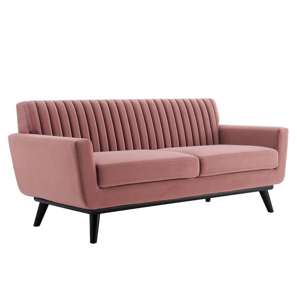 Modway Engage Channel Tufted Performance Velvet Loveseat in Dusty Rose