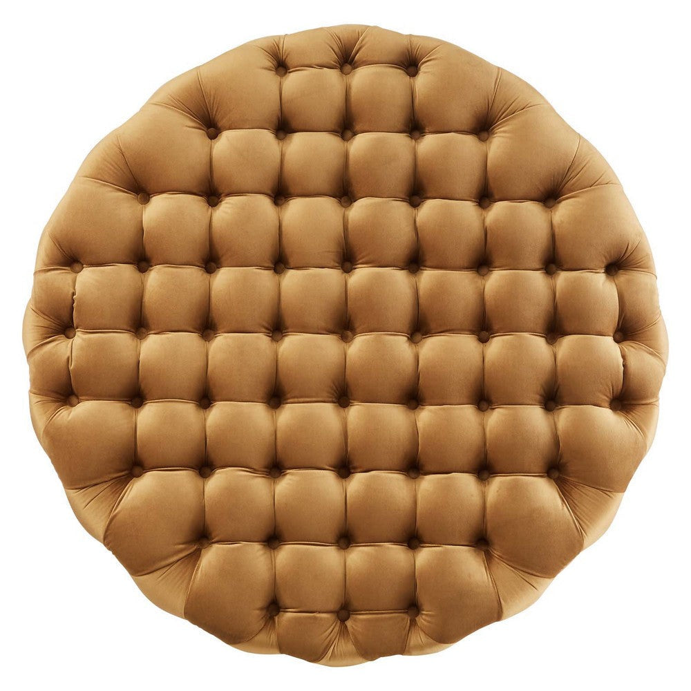 Modway Amour Tufted Button Large Round Performance Velvet Ottoman Cognac MDY-EEI-5469-COG