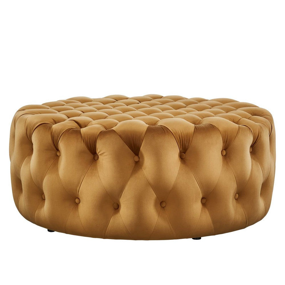 Modway Amour Tufted Button Large Round Performance Velvet Ottoman Cognac MDY-EEI-5469-COG