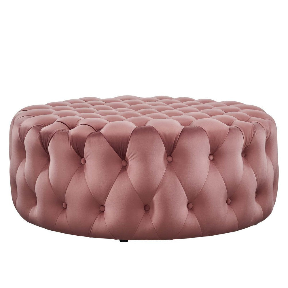 Modway Amour Tufted Button Large Round Performance Velvet Ottoman in Dusty Rose MDY-EEI-5469-DUS