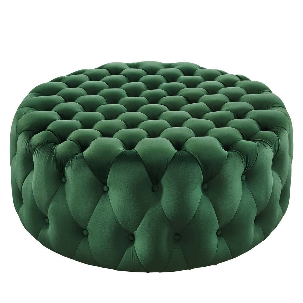 Amour Tufted Button Large Round Performance Velvet Ottoman - No Shipping Charges