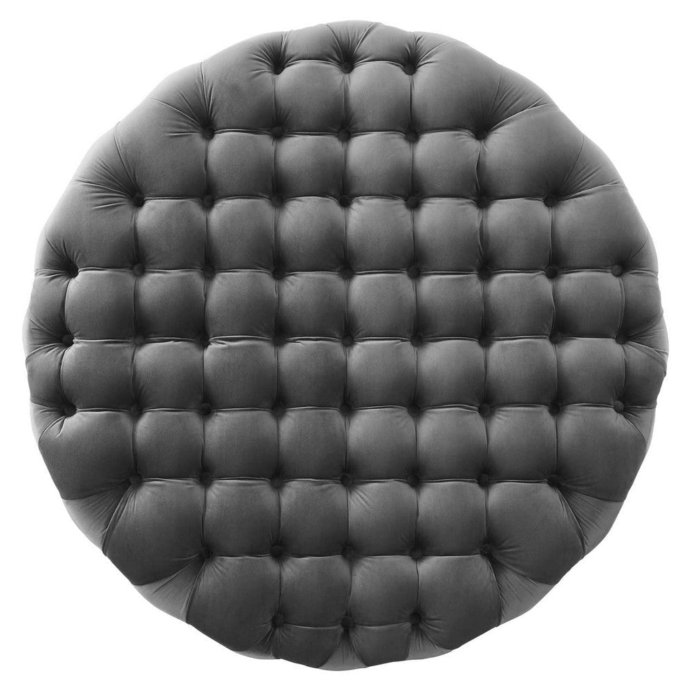 Modway Amour Tufted Button Large Round Performance Velvet Ottoman in Gray MDY-EEI-5469-GRY