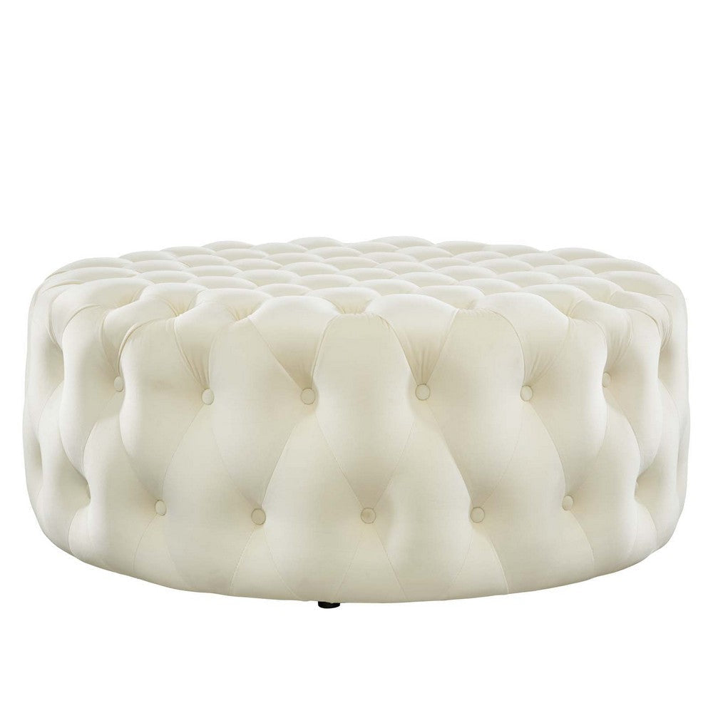 Modway Amour Tufted Button Large Round Performance Velvet Ottoman in Ivory MDY-EEI-5469-IVO